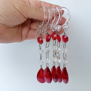 Lot 5 of Vintage Italian Replacement parts 16.5cm for Chandelier, red drop, 3 octagons 14mm 1 red and 2 clear crystals and 4cm clear ring