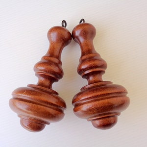 2 antique Italian Wooden brass Curtain Pulls/ Turned Wood Embellishment/Weighted Bottoms 1950s Wooden Light/Blind Pull