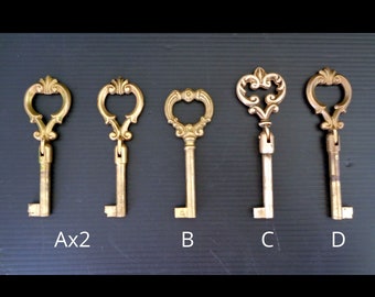 Vintage Italy collectible skeleton folding key, ornate, fancy, authentic brass furniture key  vintage armor furniture cabinet drawer key,
