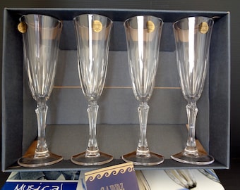 4 stunning Rare Italian genuine lead crystal in original box  Footed Glasses barware drinking glasses, crystal Champagne flut, wedding gift