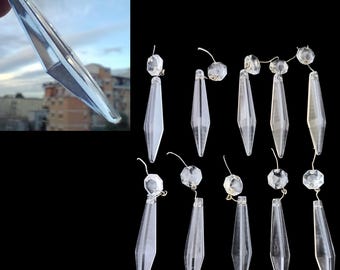 Set 6 Vintage Italian chandelier light spare parts, glass crystals, retro icicle pegs, jewelry making, Christmas tree, wedding decorations