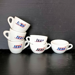 Collectible Vintage Italian bar classic &quot;Izzo&quot; white porcelain bar&#39;s espresso coffee cups, coffee mugs vintage