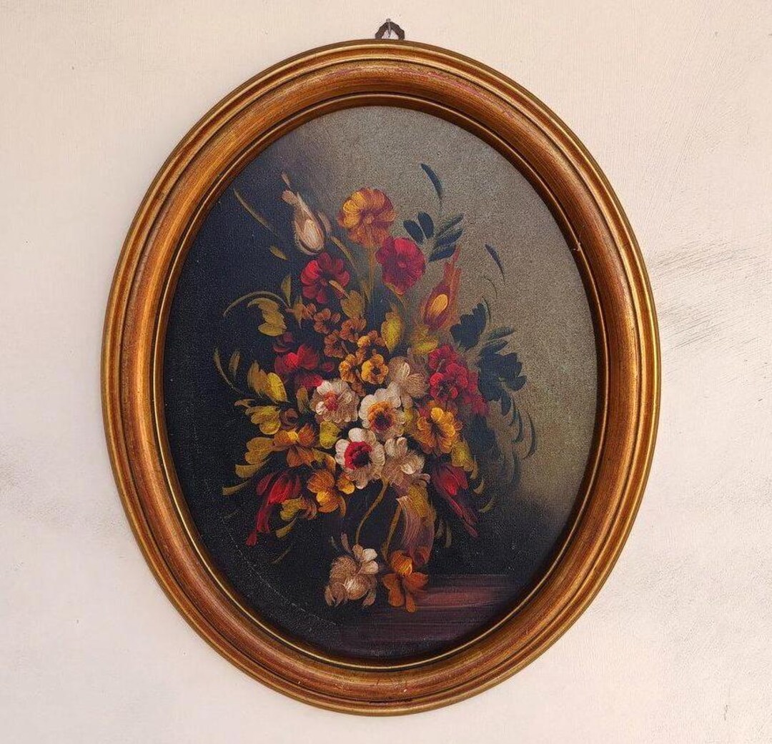 Vintage Italian Oval Signed Floral Painted, Large Gilded Oval Frame ...