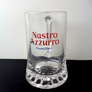 Collectible Italian glass mugs Nastro Assurro Peroni Italian beer advertising original collectible barware gift for beer Peroni lover