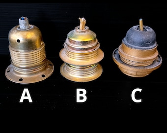 Vintage Italian Brass Lamp socket, used bulb brass/plastic socket E27, spare parts for lamps, for chandeliers with disk for lampshade