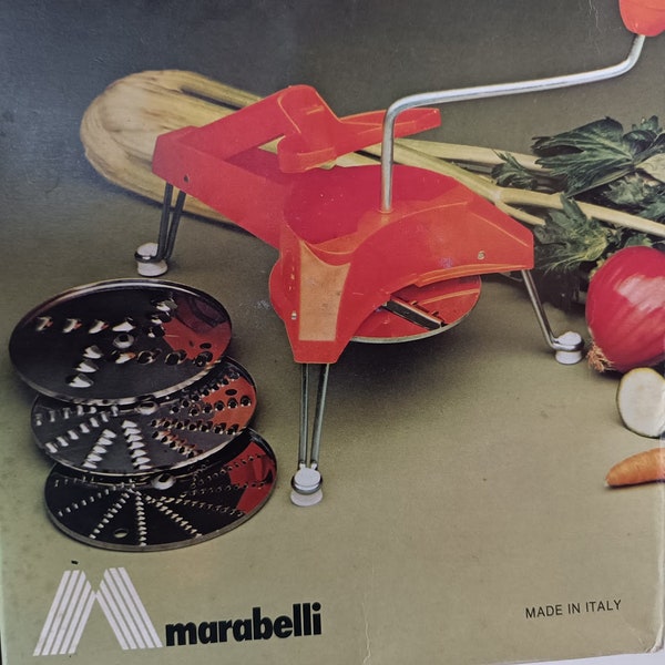 Affettatrice/grattugia manuale vintage italiana per verdure, utensile da cucina vintage, decorazione in stile rustico, articoli per la casa Super Mara "LEM" nella scatola originale