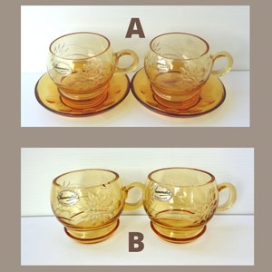 2 Vintage Italian espresso amber color glass cups, vintage clear glass coffee cups, demitasse espresso cups