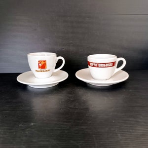 Juego de 4 tazas de espresso de 4 onzas con platillos a juego, porcelana  premium, caja de regalo de 8 piezas, juego Demitasse - Rojo, azul y gris 