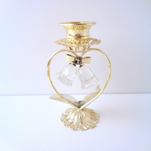 Vintage Italy Small airy worked floral pattern silver 925 marked candle holder, with 2 nice glass bells, height 10cm