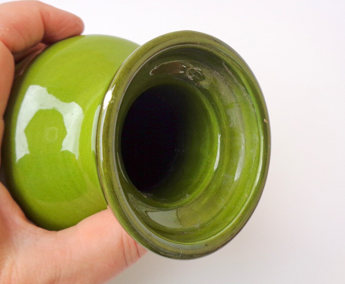 Vintage Green Ceramic Flowers Vase Heavy Pottery Green Vase Etsy