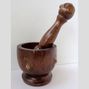 Vintage Wooden pestle and mortar, italian wooden vintage utencil, Italian craftsmanship kitchen  tool
