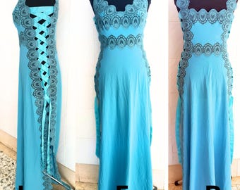 Lencería sexy vintage italiana, lila claro Traje de noche largo con tirantes de encaje de gran calidad con encaje en los laterales Camisón Hecho en Italia Años 80