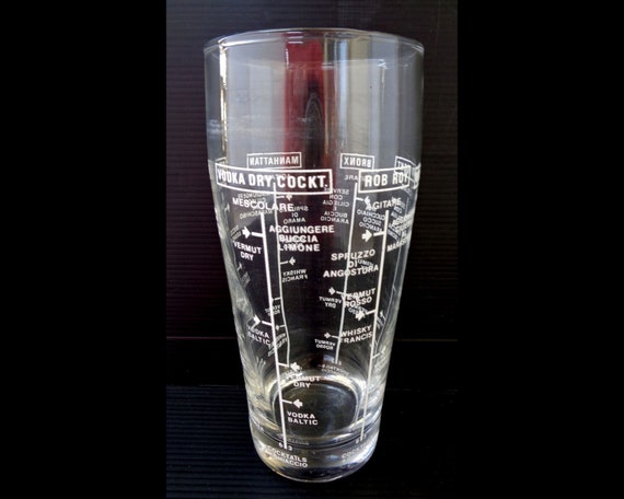 Vintage Italian Bar Measuring Glass With Cocktail Recipes 