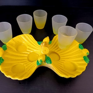 Vintage Italy Special set mat glasses drinking italian liquore Limoncello in ceramic base in  shape of a slice of lemon beakers