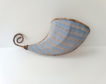 Vintage horn shaped textile lampshade for wall lamp.