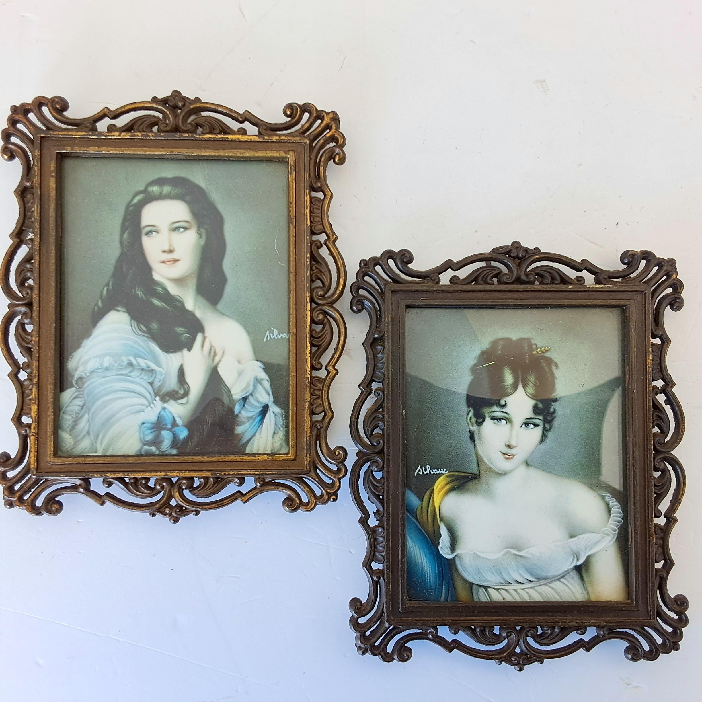 ヴィンテージの真鍮製装飾フォトフレーム（写真付き）、ガラス付き