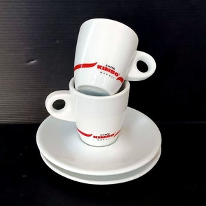 The pair of Collectible Vintage Italian classic &quot;Kimbo&quot; espresso coffee white porcelain bar&#39;s coffee cup  with saucer.