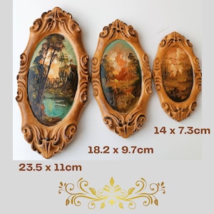 Set of 3 sizes Italian Decorative Oval Painting Landscapes Wall Hanging Decorations Oval Picture Painting on hand-carved Wooden board