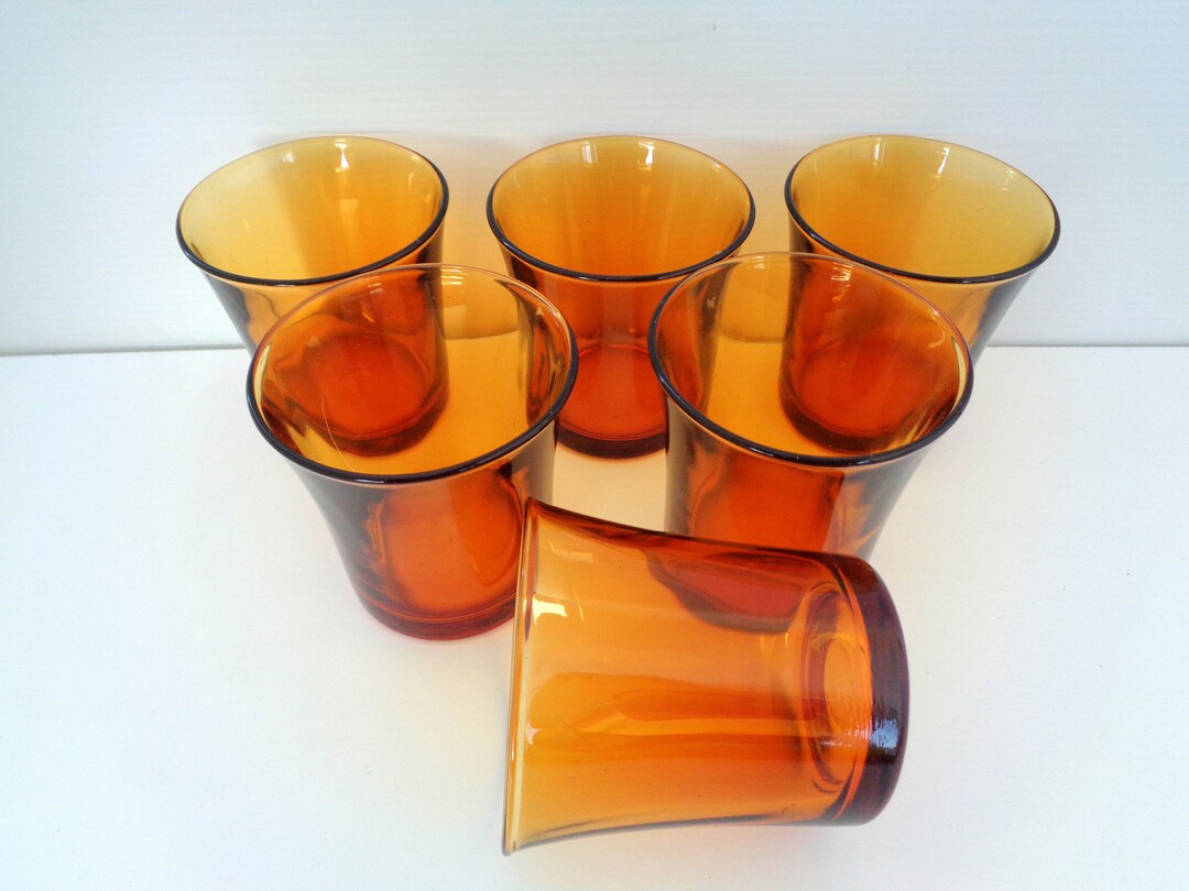 Set of 6 Vintage Duralex Glasses France Amber Color Glasses Etsy