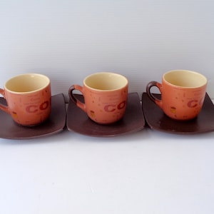 Set 3 Vintage Italian espresso coffee color cups with saucers, vintage coffee cups, demitasse espresso cups with saucers