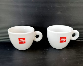 Pair of Collectible Illy espresso cups, Italian classic "Illy" white porcelain bar's coffee cup, coffee espresso mugs brand new condition