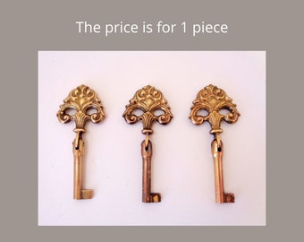 Vintage Italy collectible skeleton folding keys, ornate, fancy, authentic brass furniture key.  vintage armor furniture cabinet drawer key,