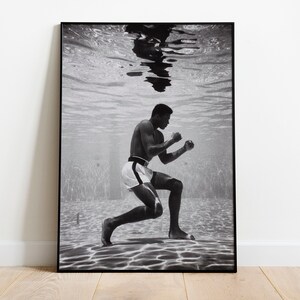 Underwater Boxing Poster Retro Black and White Photography Photo Print Home Decor Wall Art