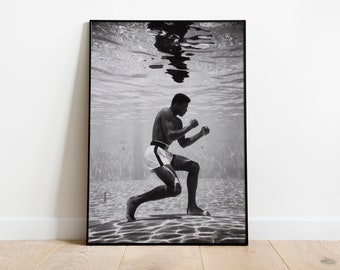 Underwater Boxing Poster Retro Black and White Photography Photo Print Home Decor Wall Art