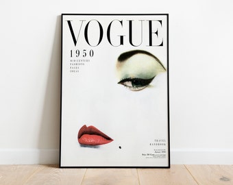 January 1950 Vogue Cover Poster Retro Woman Face Photography Elegant Woman Photo Print Home Decor Wall Art