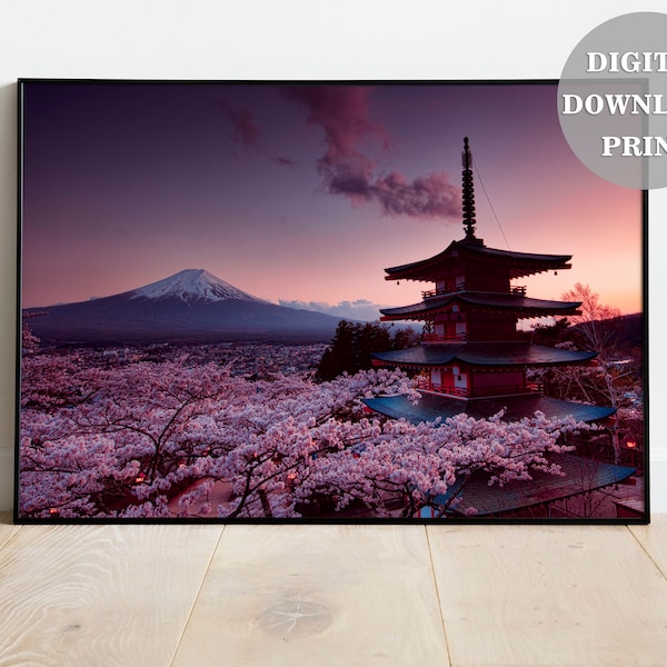 Mount Fuji Sakura Trees Digital Download Poster Instant Download Nature Mountain Japan Photo Digital Print