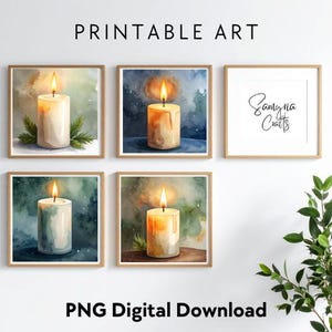Set of 4 Spa Candle Prints – Square PNG Digital Downloads Wall Art – Relaxing Home Decor - Printable Bathroom Candle - Calming Tranquility