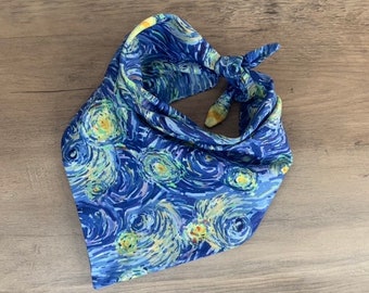 The Starry Night Van Gogh - Tie Up Personalized Pet Bandana - Stylish Pet Accessory Apparel - Pet Neckerchief - 4 Sizes Available - 4 Fonts