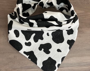 Glitter Cow Spots - Tie Up Personalized Pet Bandana - Stylish Pet Accessory Apparel - Pet Neckerchief Fashion - 4 Sizes Available - 4 Fonts
