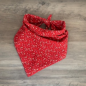 Polka Dot Red/White - Custom Tie-Up Pet Bandana – Personalized Dog Apparel 4 Sizes – 6 Unique Fonts – Pet Lover Gift - Pet Neckerchief