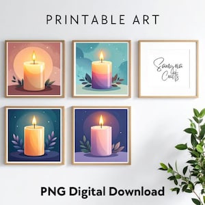 Set of 4 Spa Candle Prints – Square PNG Digital Download Wall Art – Relaxing Home Decor - Printable Bathroom Candle - Calming Tranquility