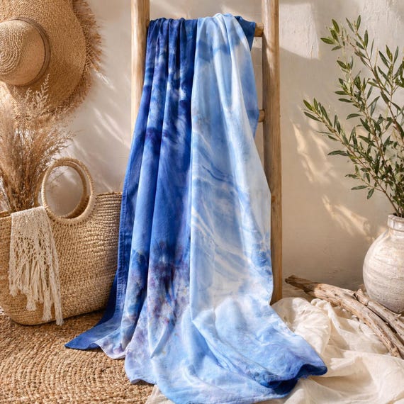 Oceanfall Coastal Tie Dye Sarong | Ice Dyed Beach Wrap, Lightweight Cover Up