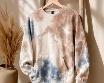 Handgeverfde tie-dye fleece sweater | Kangoeroezak, uniseks pullover loungewear