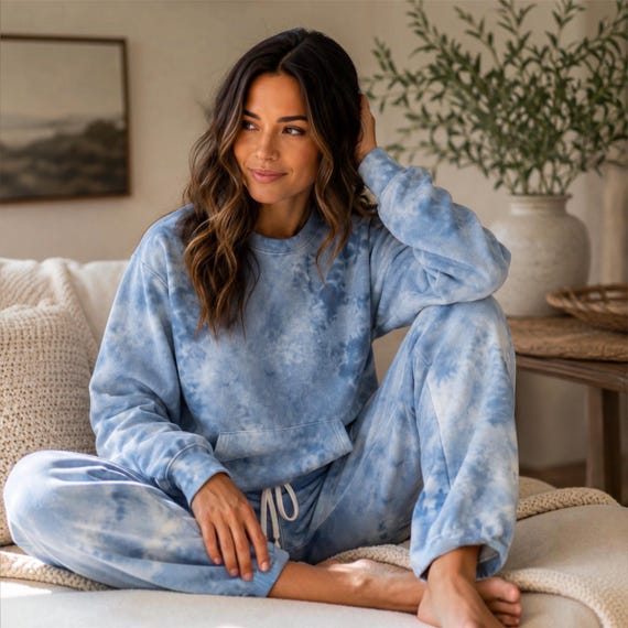 Handmade Indigo Marbled Tie Dye Sweatpants with Pockets, Plus Size Loungewear, Long, Fleece Sweatpants