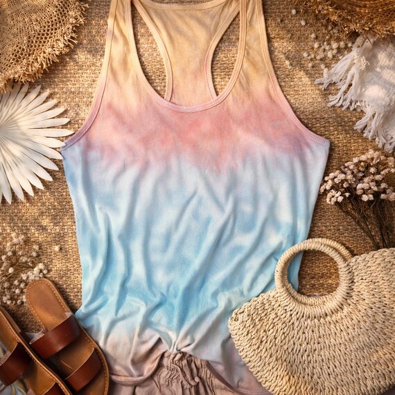 Tie Dyed Racerback Tank Top: Summer Loungewear, Plus Size (XS - 2X)
