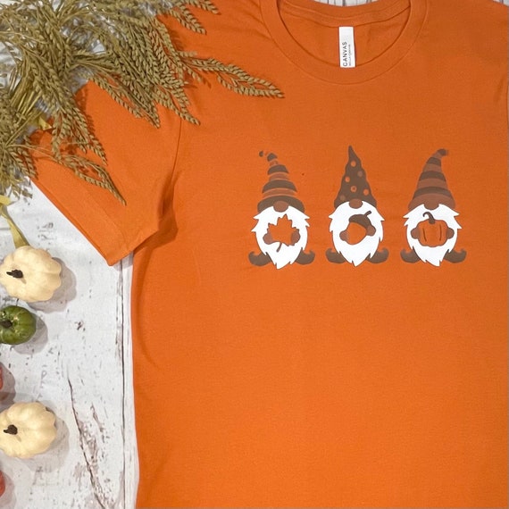 Fall Gnome T-Shirt, Autumn Shirt, Plus Size Fall T-Shirt, Pumpkin, Acorn and Fall Leaf T-Shirt, Unisex Sizing from XS - 4X, Great gift idea