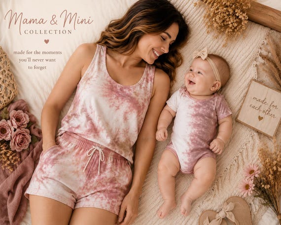 Mama Mini Tie Dye Lounge Set | Watercolor Blush Mommy Baby Matching Outfits