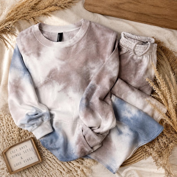 Hand Dyed Sweatshirt Jogger Set | Soft Neutral Tie Dye Loungewear