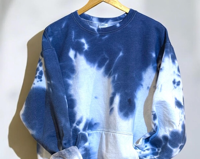 Featured listing image: Unisex Crumple Tie Dye Fleece Sweatshirt with Kangaroo Pocket | Cozy Crewneck Pullover | Matching Loungewear Set | Handmade Tie Dye