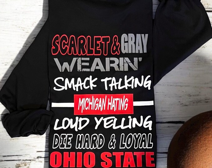 Featured listing image: Ohio State Long Sleeve Shirt, Buckeye Fan Long Sleeve Shirt, Plus Size Graphic, NCAAF Game Day, OSU Buckeye Fan T-Shirt