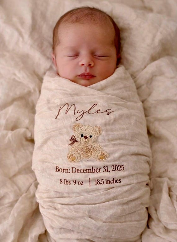Personalized Baby Swaddle, Embroidered Bamboo Muslin, Nursery Hoop Keepsake