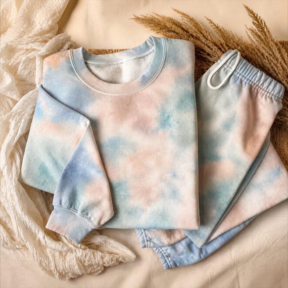 Hand Dyed Sweatshirt Jogger Set | Soft Neutral Tie Dye Loungewear