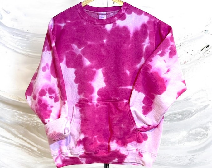 Featured listing image: Unisex Crumple Tie Dye Fleece Sweatshirt with Kangaroo Pocket | Cozy Crewneck Pullover | Matching Loungewear Set | Handmade Tie Dye