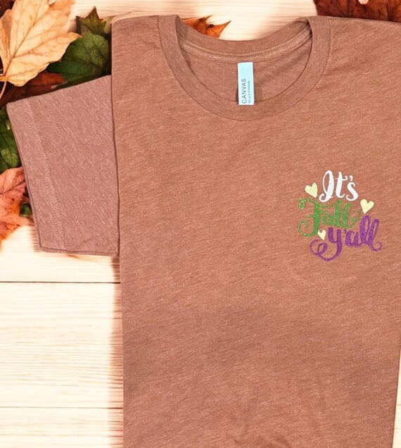 Embroidered 'Fall Y'all' Crewneck T-Shirt: Unisex XS-4X Autumn Graphic Tee for Seasonal Layering