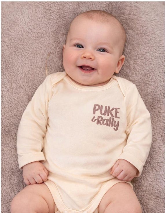 Funny Embroidered Puke and Rally Onesie, Rally Ready Bib, Rally Towel Burp Cloth, Puke Zone Adult Shirt