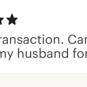 May include: A customer review with five black stars above a quote that reads, "Great transaction. Can't wait to give to my husband for Christmas!"